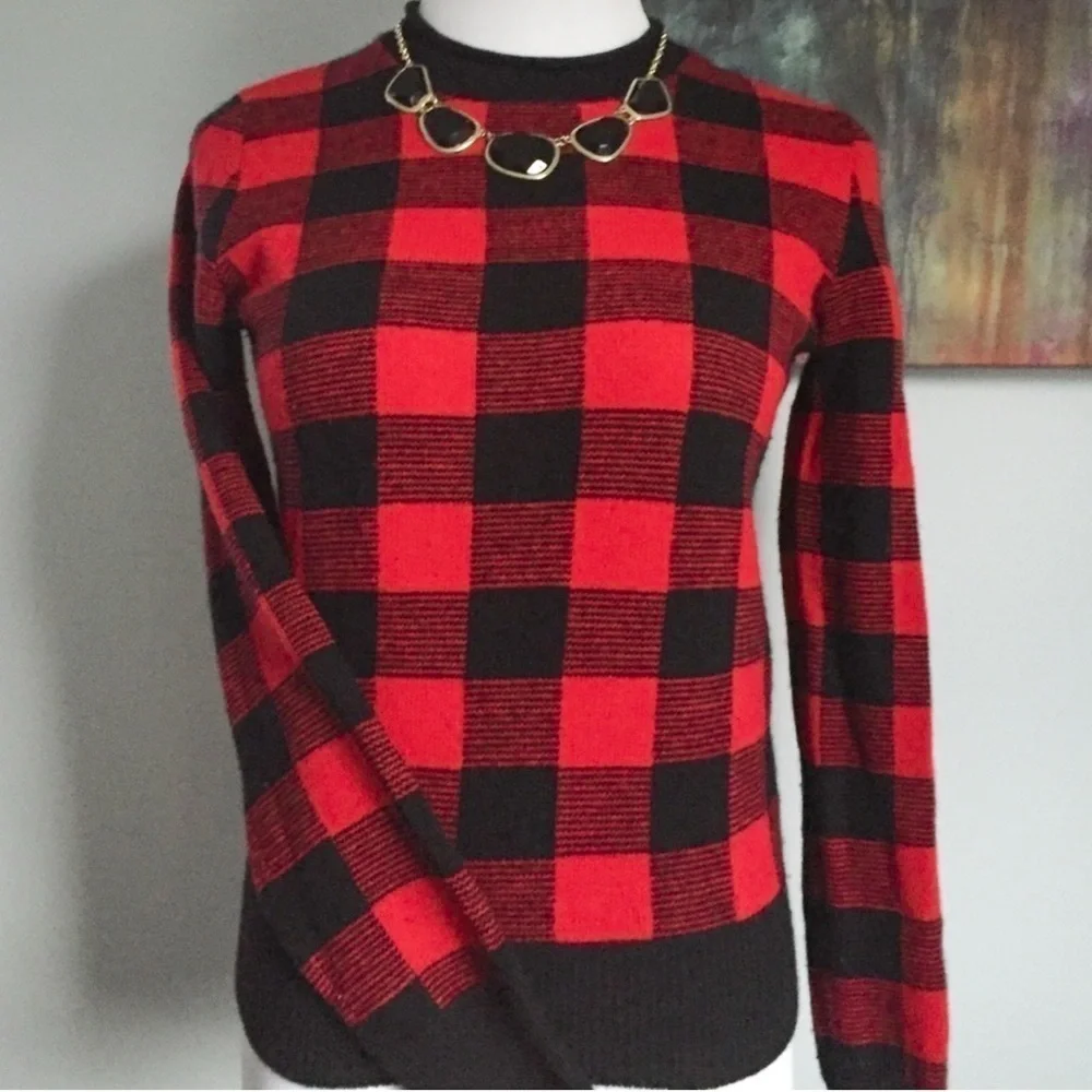 Ralph Lauren Buffalo Check Plaid Sweater Red Black RARE! Blue Label - Picture 3 of 6